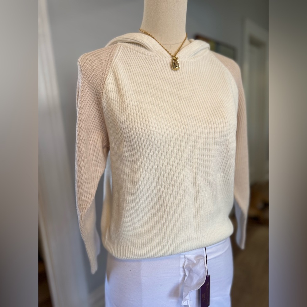 Cream Knitted Hooded Sweater with Textured Design